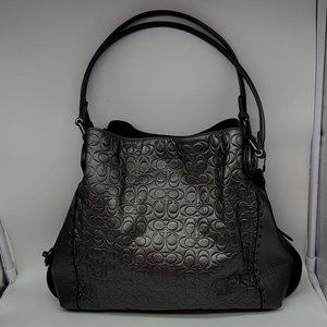 Coach Edie Shoulder Bag 31 in Embossed Signature Leather 40727 Metallic Graphite